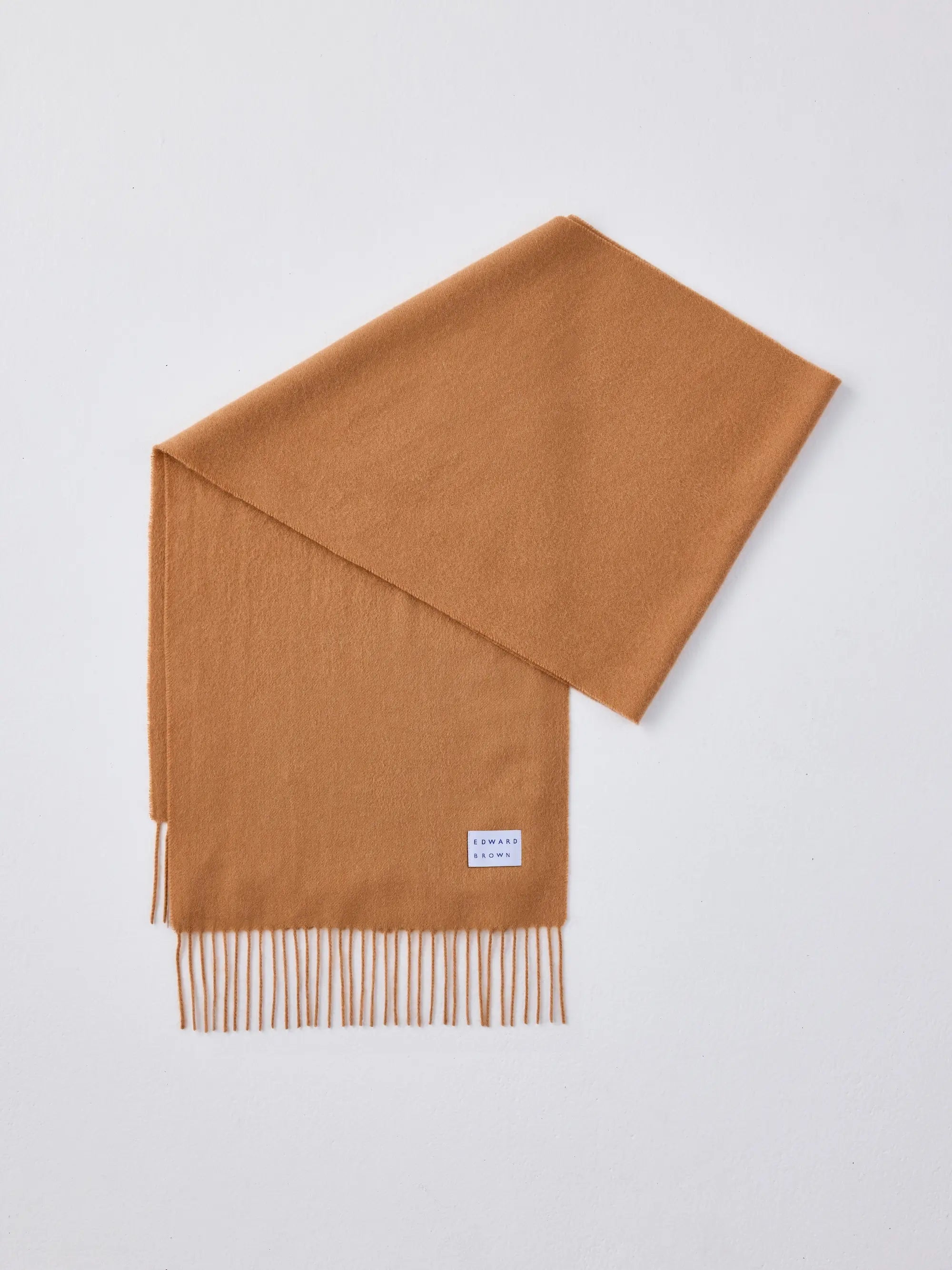 EDWARD BROWN カシミヤ100%マフラー キャメル 厚手フリンジ付きの全体